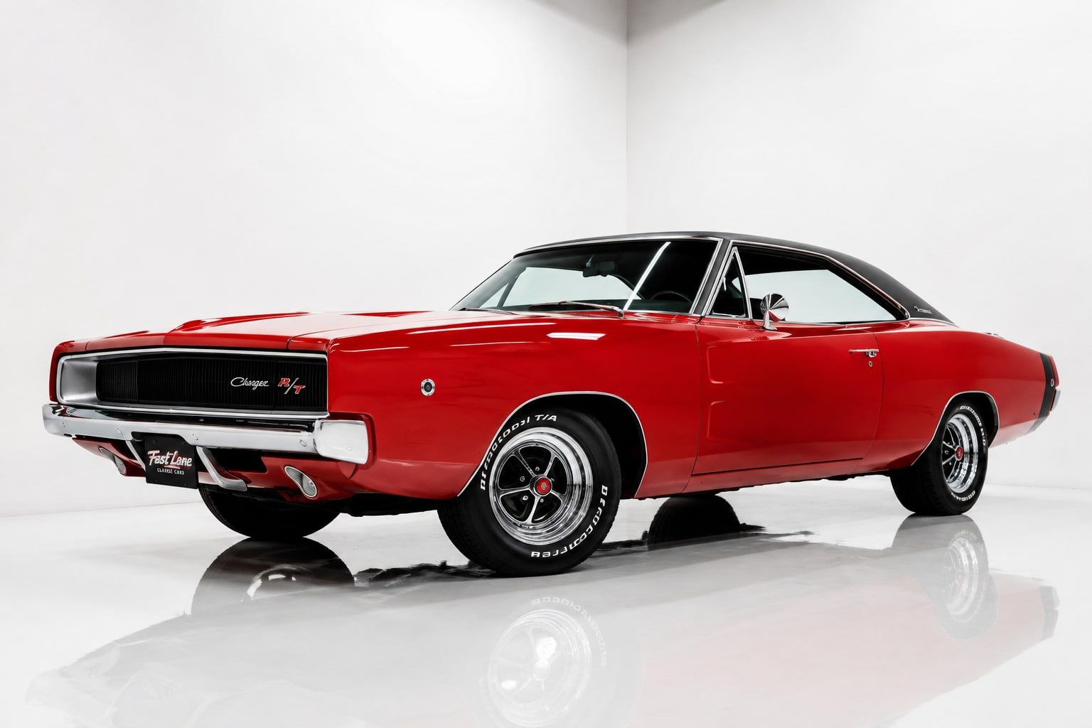 Classic muscle car in dramatic studio light